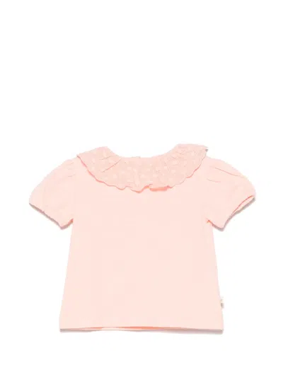 Bonton Babies' Ruffled-collar Short-sleeve Cotton T-shirt In Pink