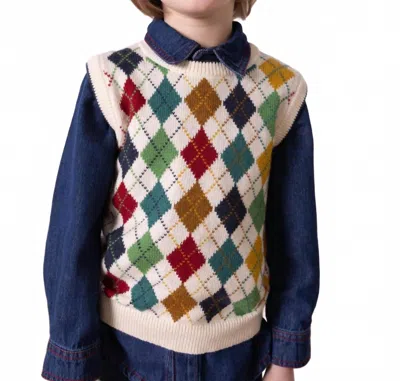 Bonton Kids' Sleeveness Knit Vest In Ecru In Blue