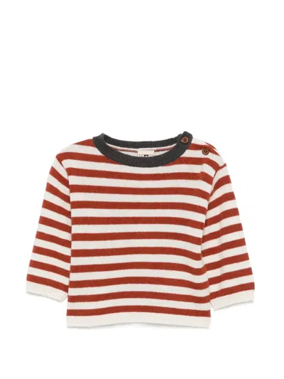 Bonton Babies' Striped Button-fastening Sweater In Red