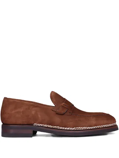 Bontoni Buckled Stitch Detail Loafers In Brown