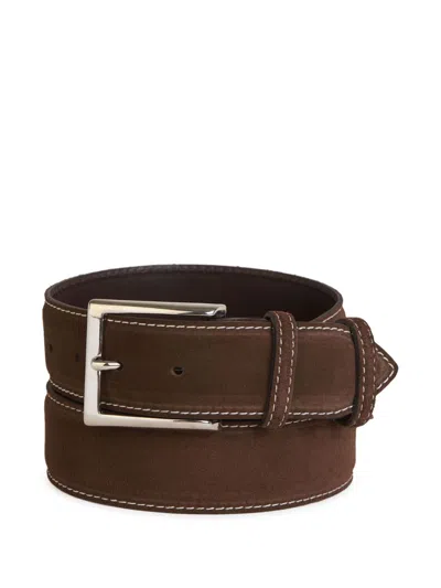 Bontoni Contrast-stitch Suede Belt In Brown