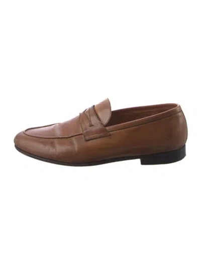 Pre-owned Bontoni Leather Dress Loafers In Brown