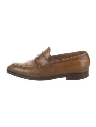 Pre-owned Bontoni Leather Dress Loafers In Brown