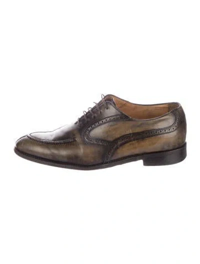 Pre-owned Bontoni Leather Patterned Oxfords In Green