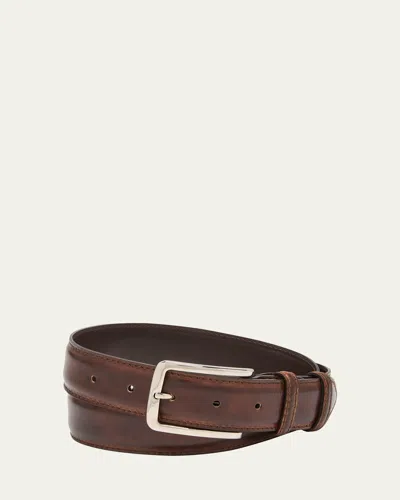 Bontoni Men's 35mm Burnished Leather Belt In Brown