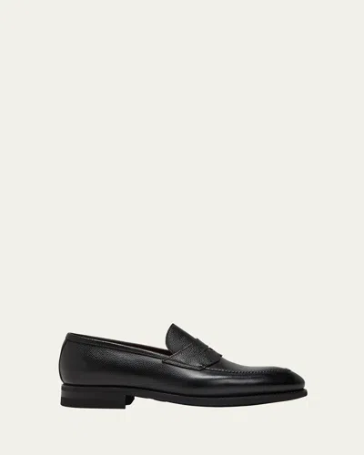 Bontoni Men's Principe Grain Loafer Pebble Rubber Sole In Black