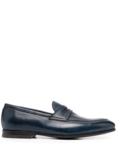 Bontoni Penny-slot Calf-leather Loafers In Blue