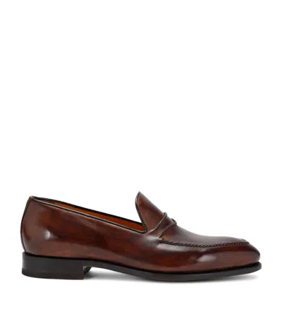 Bontoni Perforated Leather Loafers In Brown