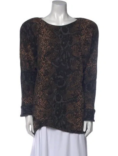 Pre-owned Bonwit Teller Animal Print Bateau Neckline Sweater In Blue