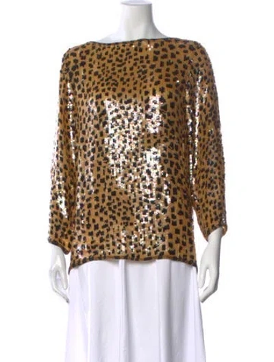 Pre-owned Bonwit Teller Animal Print Bateau Neckline Top In Multi