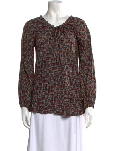Pre-owned Bonwit Teller Floral Print Bateau Neckline Blouse In Multi