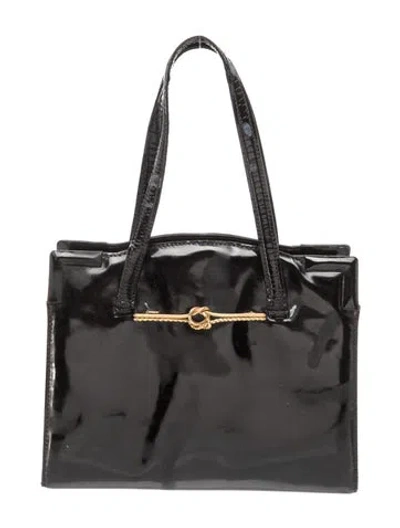 Pre-owned Bonwit Teller Patent Leather Top Handle Bag In Black