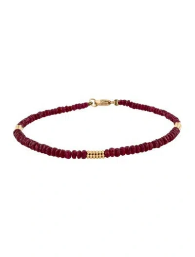 Pre-owned Bony Levy 14k El Mar Glass Filled Ruby Bead Bracelet, 7" In Multi