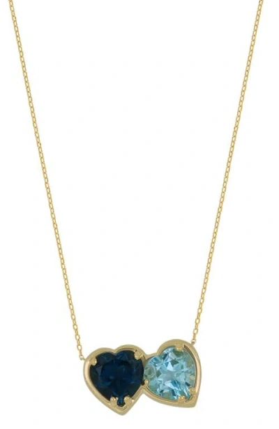 Bony Levy 14k Gold Blue Topaz Double Heart Pendant Necklace In 14ky Blue Topaz