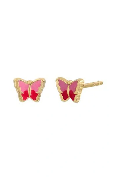 Bony Levy 14k Gold Butterfly Enamel Stud Earrings In Pink