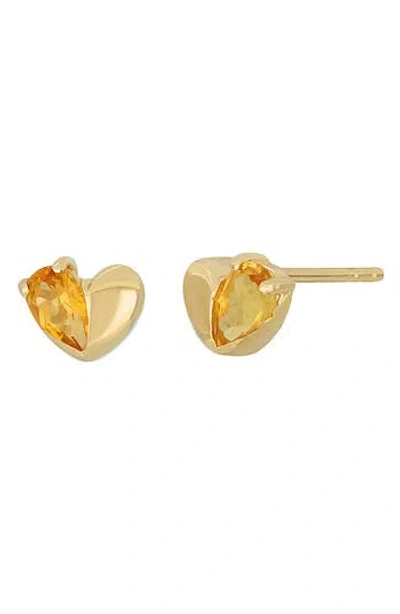 Bony Levy 14k Gold Citrine Heart Stud Earrings In Yellow