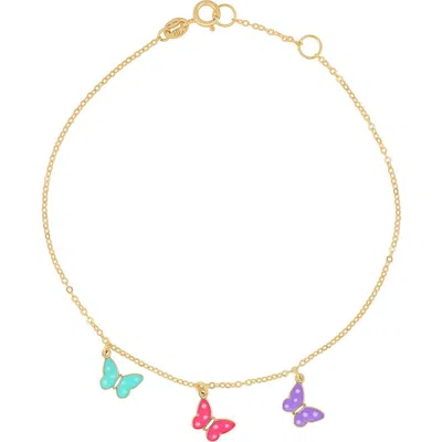 Bony Levy 14k Gold Enamel Butterfly Charm Bracelet