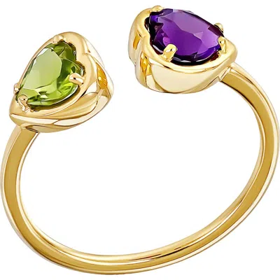 Bony Levy 14k Gold Heart Open Ring In 14ky Pink/purple Stone