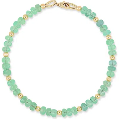 Bony Levy 14k Gold Iris Emerald Beaded Line Bracelet In Green