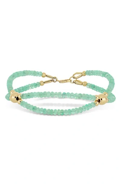 Bony Levy 14k Gold Iris Emerald Beaded Line Bracelet In Purple