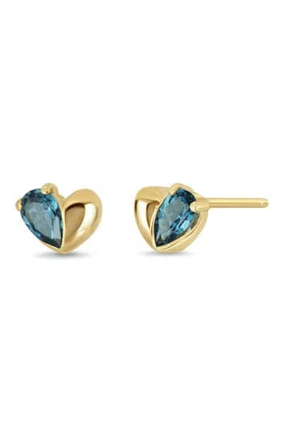 Bony Levy 14k Gold London Blue Topaz Heart Stud Earrings In White