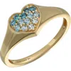 Bony Levy 14k Gold Pavé Blue Topaz Heart Signet Ring