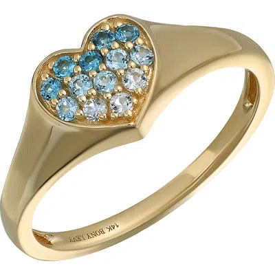 Bony Levy 14k Gold Pavé Blue Topaz Heart Signet Ring