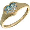 Bony Levy 14k Gold Pavé Blue Topaz Heart Signet Ring In 14k Yellow Gold