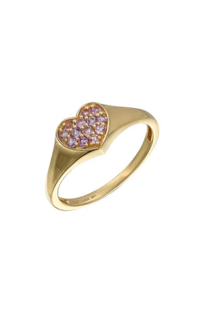 Bony Levy 14k Gold Pavé Pink Amethyst Heart Signet Ring In 14k Yellow Gold