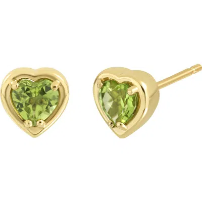 Bony Levy 14k Gold Peridot Heart Stud Earrings In Green