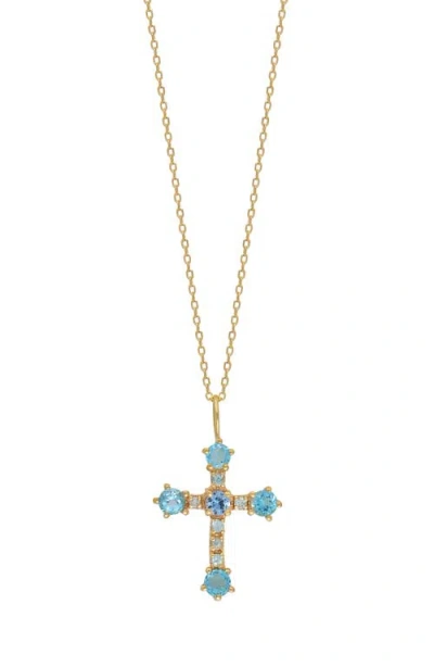 Bony Levy 14k Gold Sky Blue Topaz Cross Pendant Necklace In 14k Yellow Gold