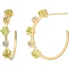 Bony Levy 14k Gold Stone Hoop Earrings In 14k Peridot/blue Topaz