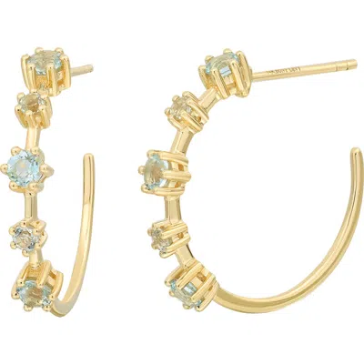 Bony Levy 14k Gold Stone Hoop Earrings In 14k Yellow Gold/blue Topaz
