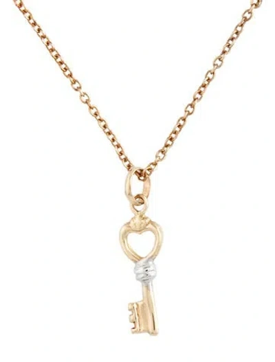 Pre-owned Bony Levy 14k Two-tone Key Pendant On Unbranded Chain Necklace, 14.75" In Multicolor