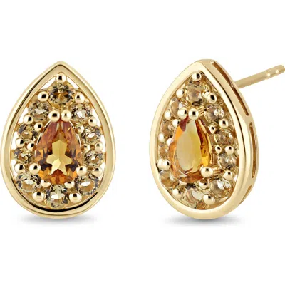 Bony Levy 14k Yellow Gold Pear Cut Citrine Halo Stud Earrings In 14ky Gold