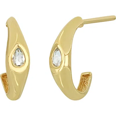 Bony Levy 14k Yellow Gold White Topaz Hoop Earrings