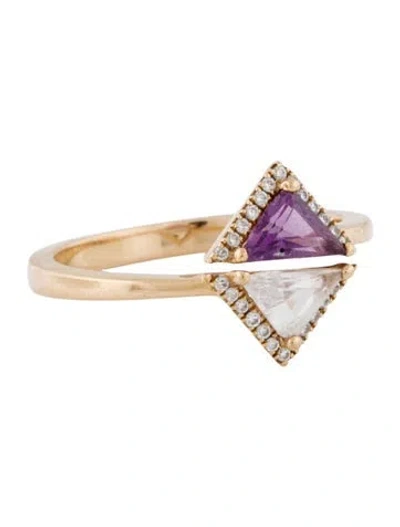 Pre-owned Bony Levy 18k Amethyst, Topaz, & Diamond Iris Double Triangle Ring In Multi