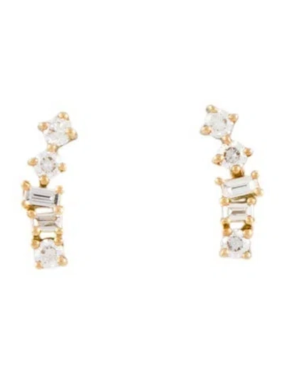 Pre-owned Bony Levy 18k Diamond Curved Stud Earrings In Multi