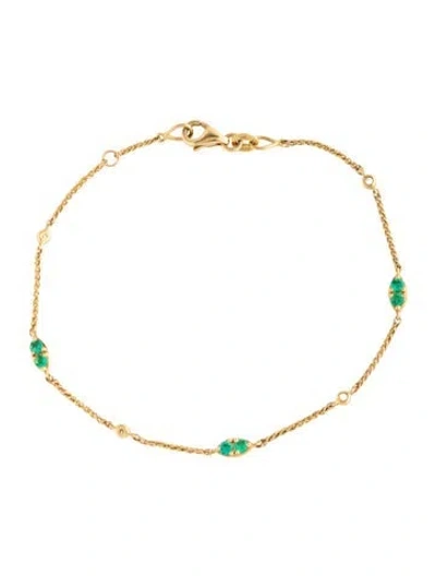 Pre-owned Bony Levy 18k Emerald & Diamond Station Bracelet, 7" In Multicolor