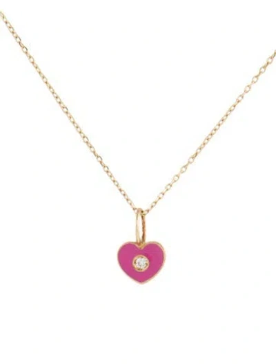 Pre-owned Bony Levy 18k Enamel & Diamond Heart Pendant Ncklace, 18" In Pink