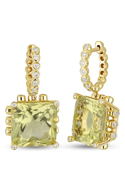 Bony Levy 18k Gold Iris Lemon Quartz & Diamond Drop Earrings In Pattern