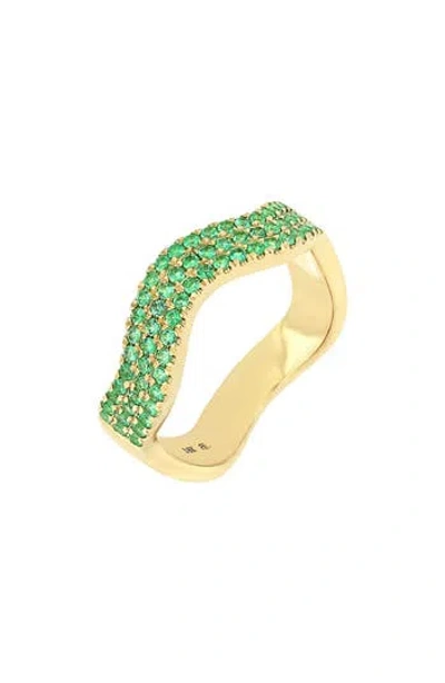 Bony Levy 18k Gold Pavé Emerald Wavy Band Ring In Pink