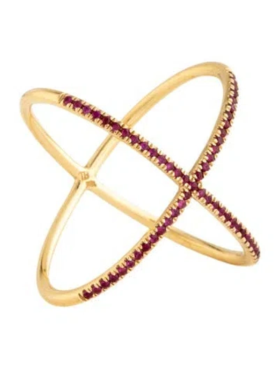 Pre-owned Bony Levy 18k Ruby Crossover Cocktail Ring In Multicolor