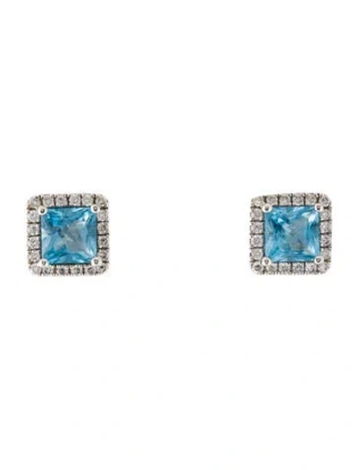Pre-owned Bony Levy 18k Topaz & Diamond Stud Earrings In Multicolor