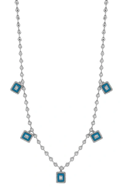 Bony Levy 18k White Gold Pave Diamond & Turquoise Enamel Pendant Necklace In Metallic