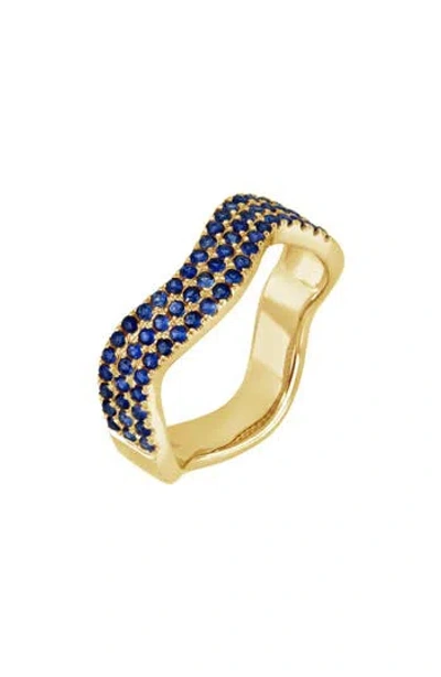 Bony Levy 18k Yellow Gold Pavé Sapphire Wavy Band Ring