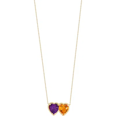 Bony Levy Amethyst & Citrine Heart Pendant Necklace In Gold