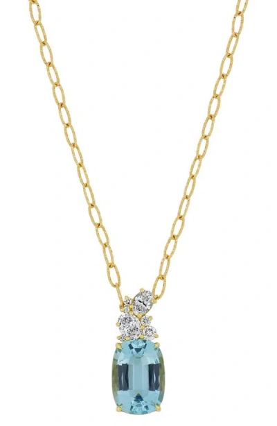 Bony Levy Aquamarine & Diamond Cluster Pendant Necklace In Blue