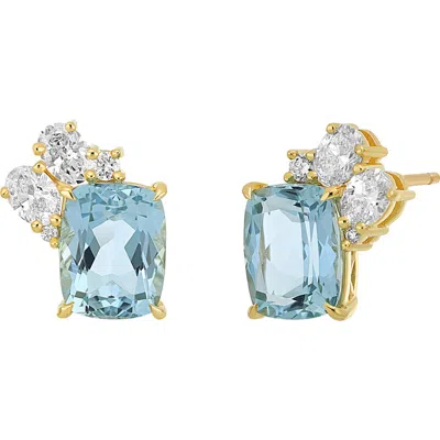 Bony Levy Aquamarine & Diamond Cluster Stud Earrings In 18k Yellow Gold
