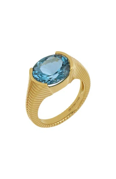 Bony Levy Cleo Blue Topaz Signet Ring In 18k Yellow Gold